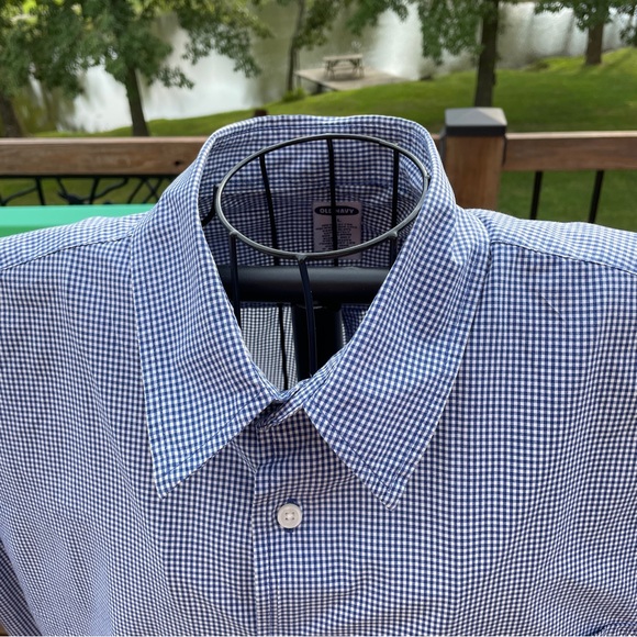 Old Navy Blue White Check Men's Short Sleeve Button Up Shirt X-Large 100% Cotton - Picture 2 of 9
